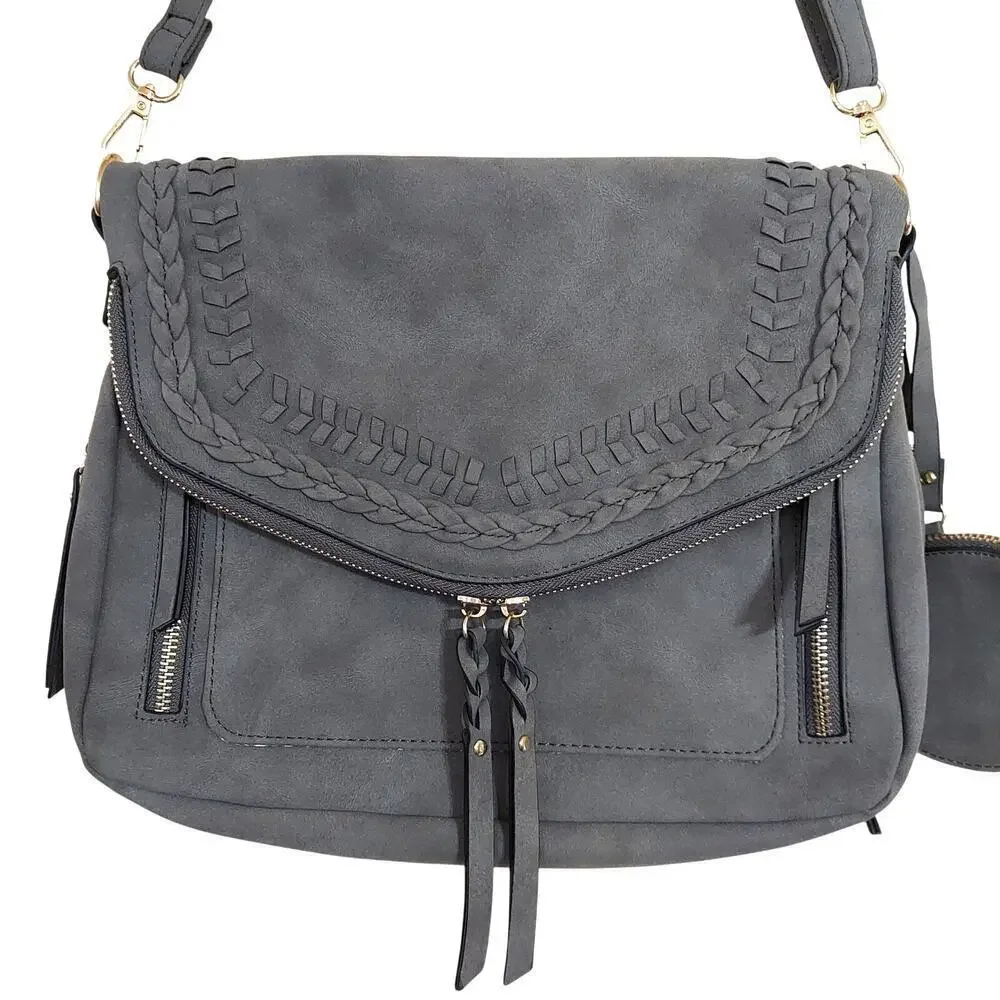 Unbranded Dark Gray Faux Leather Adjustable Strap Shoulder Bag